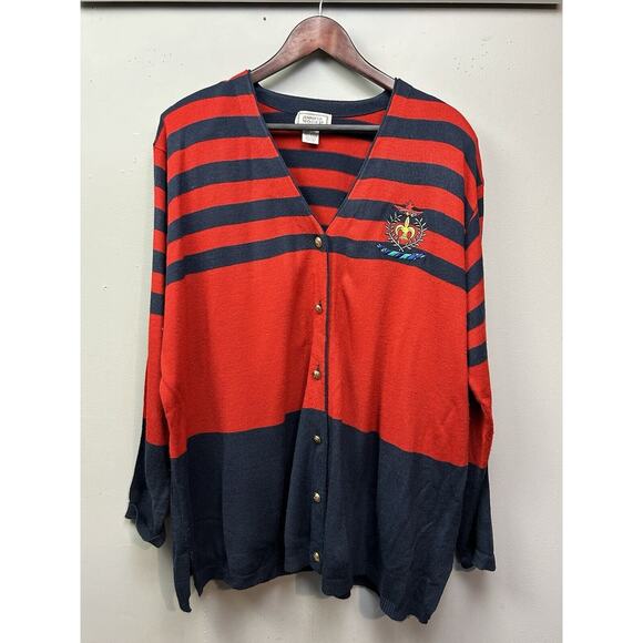 Vintage Jennifer Moore Knit Cardigan Sweater Womens XL Nautical Embroidered - Picture 1 of 7